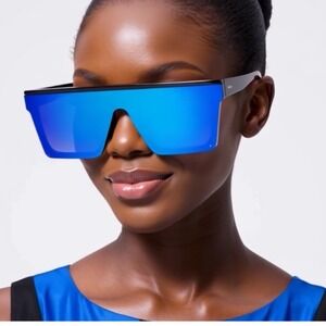 Flat Top‎ Sunglasses Women Oversized Square Mirrored Lens Fashion Shades Style